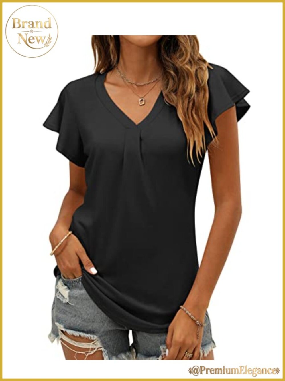 Women's V Neck Ruffle Sleeve Tunic Top Flowy Casual Summer Blouse